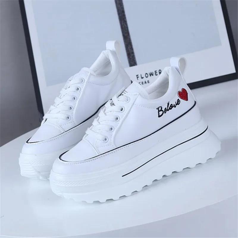 Fashion Spring Autumn Women High Platform Shoes 9CM Comfortable Chunky Sneakers Breathable Leather Wedges Casual Sport  Walking Shoes