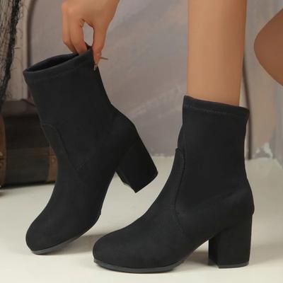 Shoes Female 2024 Plus Size Ankle Women's Boots Concise Stretch Boots Women Round Toe Slip On High Chunky Heels Shoes Women