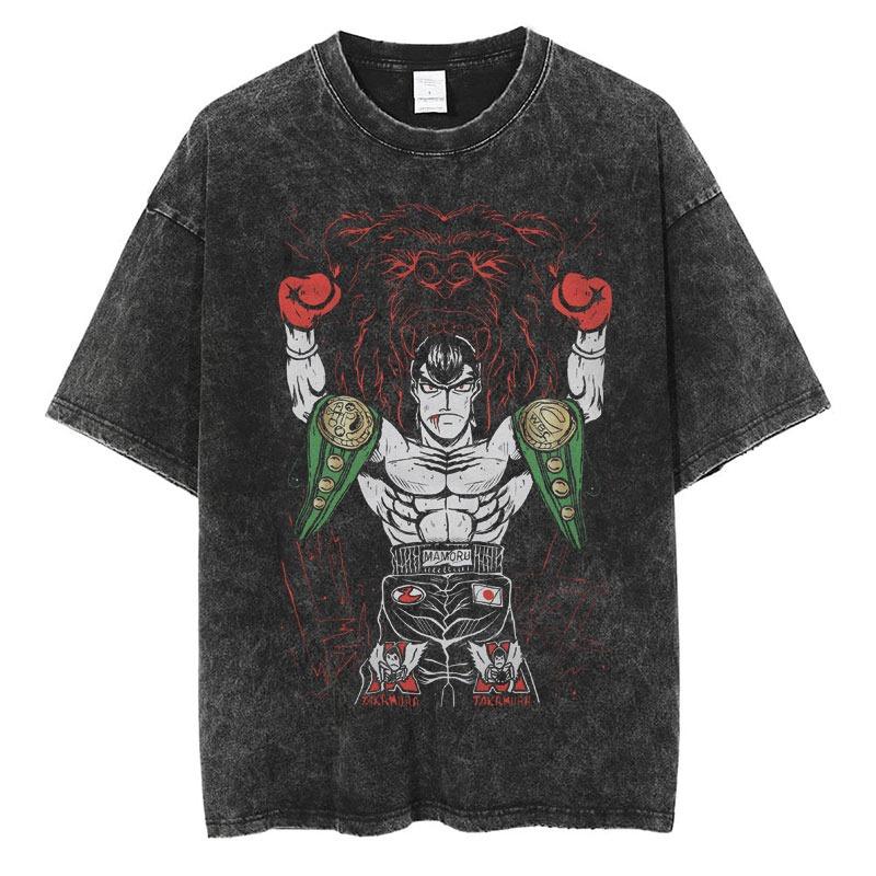 Washed Anime Hajime No Ippo Kamogawa Boxing Gym T-Shirt Makunouchi Takamura Fighting KGB Tshirt Oversized Cotton Summer T-Shirts