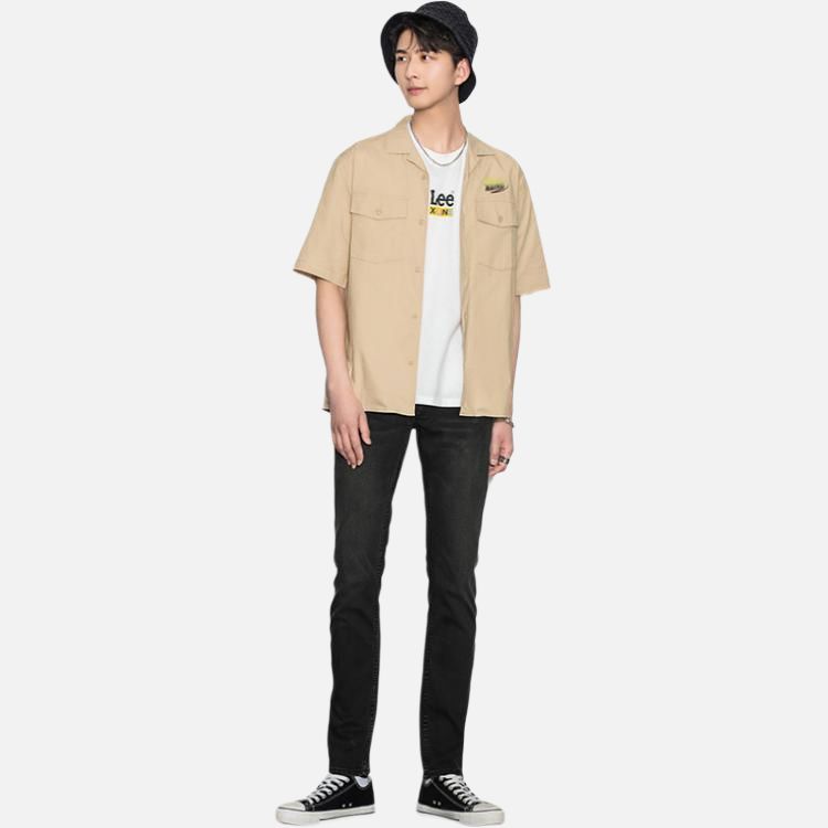 Lee Lee X Line Collaboration Series Brand Logo Letter Cuban Collar Loose Short Sleeve Shirt Men shirts LMT00002710031297W000