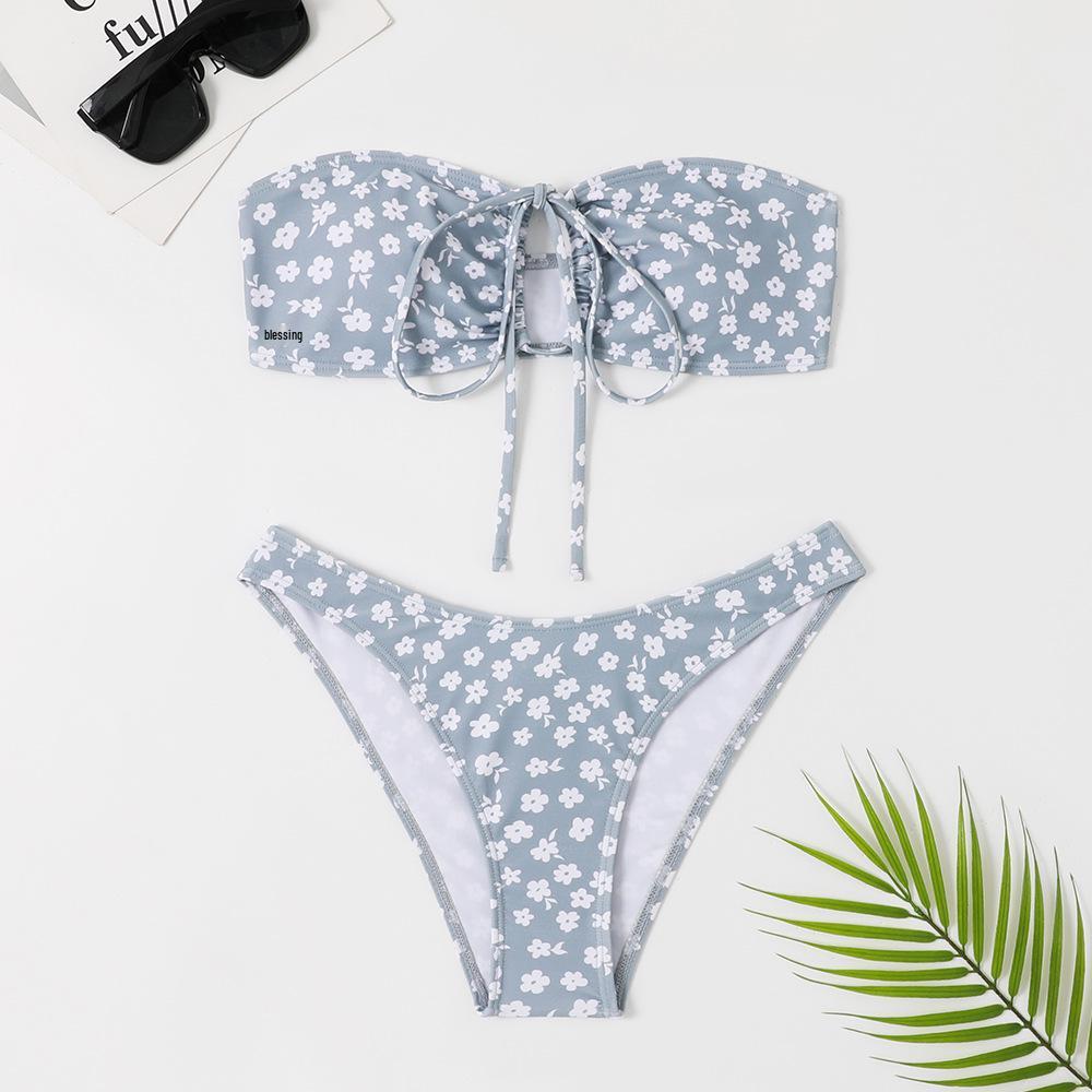 2023 Floral Print Cross-Strap Women's Two-Piece Bikini