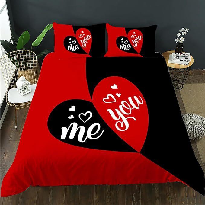 3D Valentine's Day Duvet Cover 2/3 Pieces Romantic Love Bedding Set AU/DE/EU Full Size Luxury Duvet Cover Polyester Soft Couple Cover