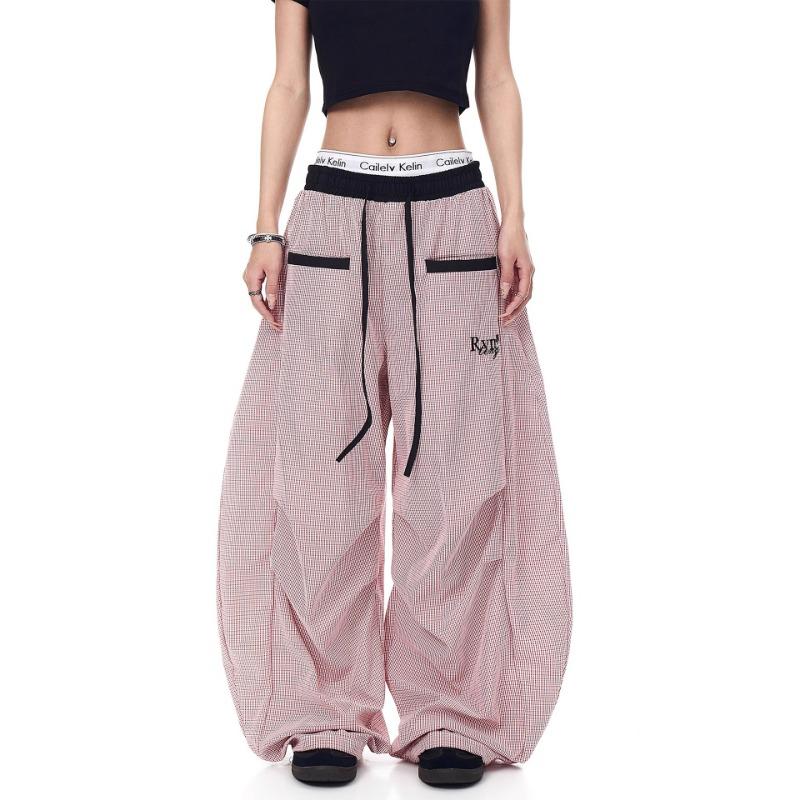 

Street striped scimitar pants women s summer new drape loose and versatile wide-leg casual pants S розовый