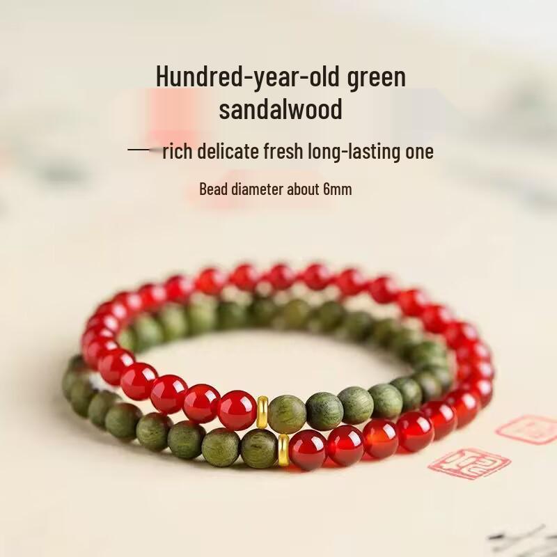 

Black Obsidian & Green Sandalwood Tibetan Double-Loop Bracelet, Five Elements Balancing Beads for Emotional Stability