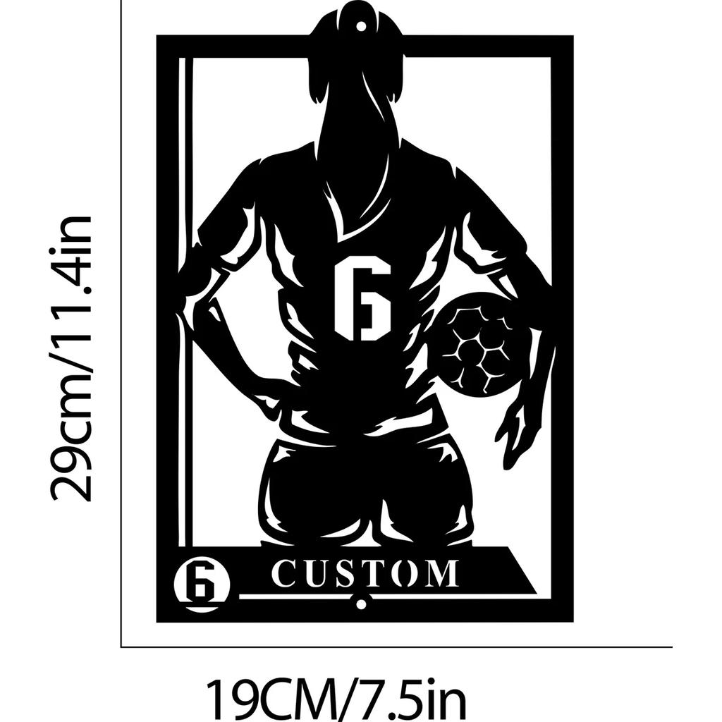 Personalized Metal Soccer Sign for Girls Custom Name Plate Wall Decor Female Football Player Gift