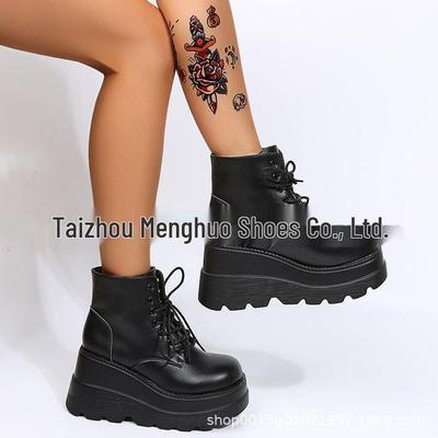 Plus Size Women's Wedge Heel Thick Sole Lace-up Martin Boots - Autumn/Winter 2021
