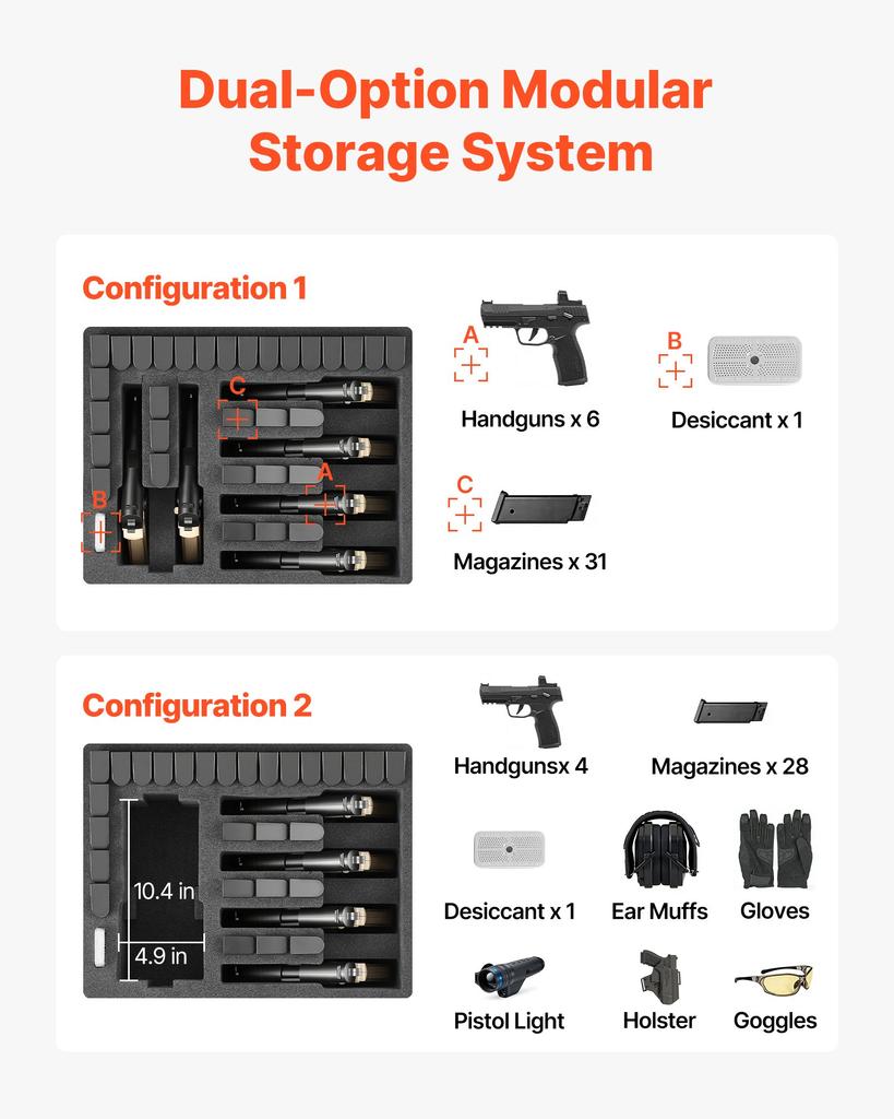 VEVOR Hard Pistol Case, Heavy Duty Hard Gun Case with XPE Foam Interior, Waterproof Pistol Storage Box with Customizable Lining & Handle for Gun