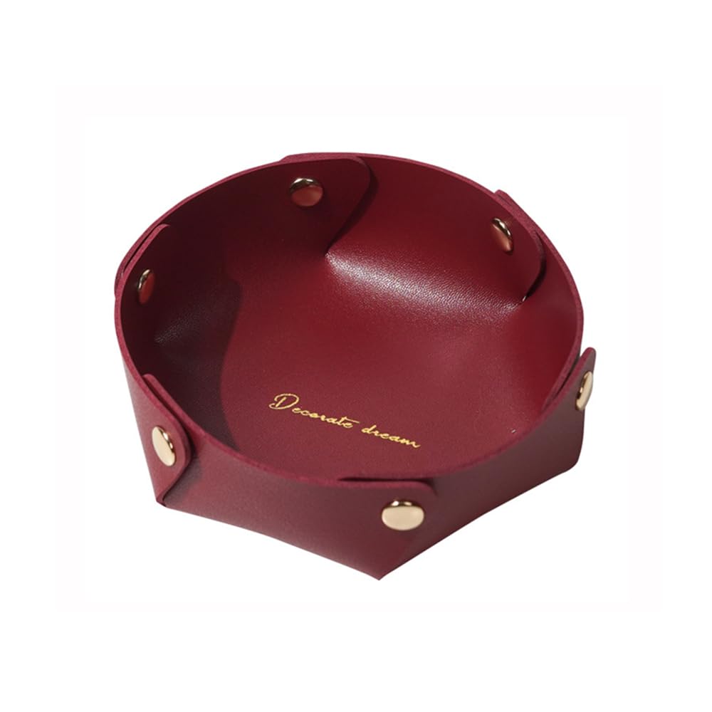 Clapoyis Folding Leather Tray for Entryway, Desk, and Storage (Wine Red [Small])