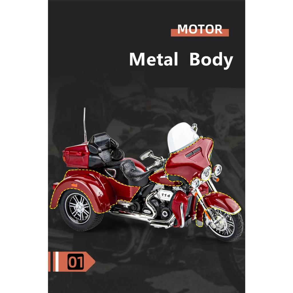 1/9 Harley-Davidson CVO TRI GLIDE Alloy Huge Model Three Wheeled American Style Cruise Motorcycle Diecast Metal Toy Scale Motorbike Kid Toy Gift