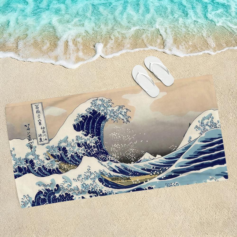 Katsushika Art Great Waves Cartoon Towel Towels For Beaches Yoga Studios Gyms Hot Springs Swimming Pools And Picnics