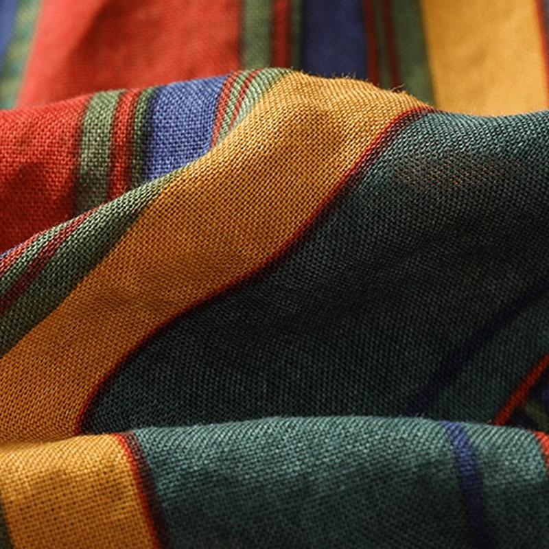 New Japanese Mori Girl Women Midi Skirt High Waist Colorful Striped Jupe Femme Longo Elegant Vintage Cotton Linen Skirts Womens