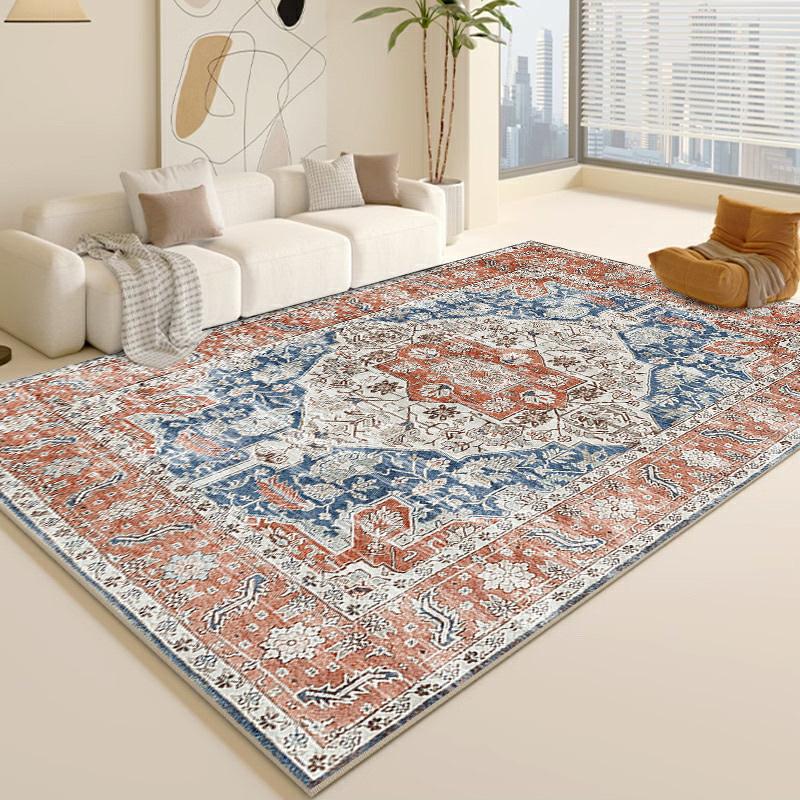 Large Washable Vintage Scottish Tartan & Paisley - Low Pile Non-Shedding with Non-Slip Rubber Backing, Grey Beige Brown