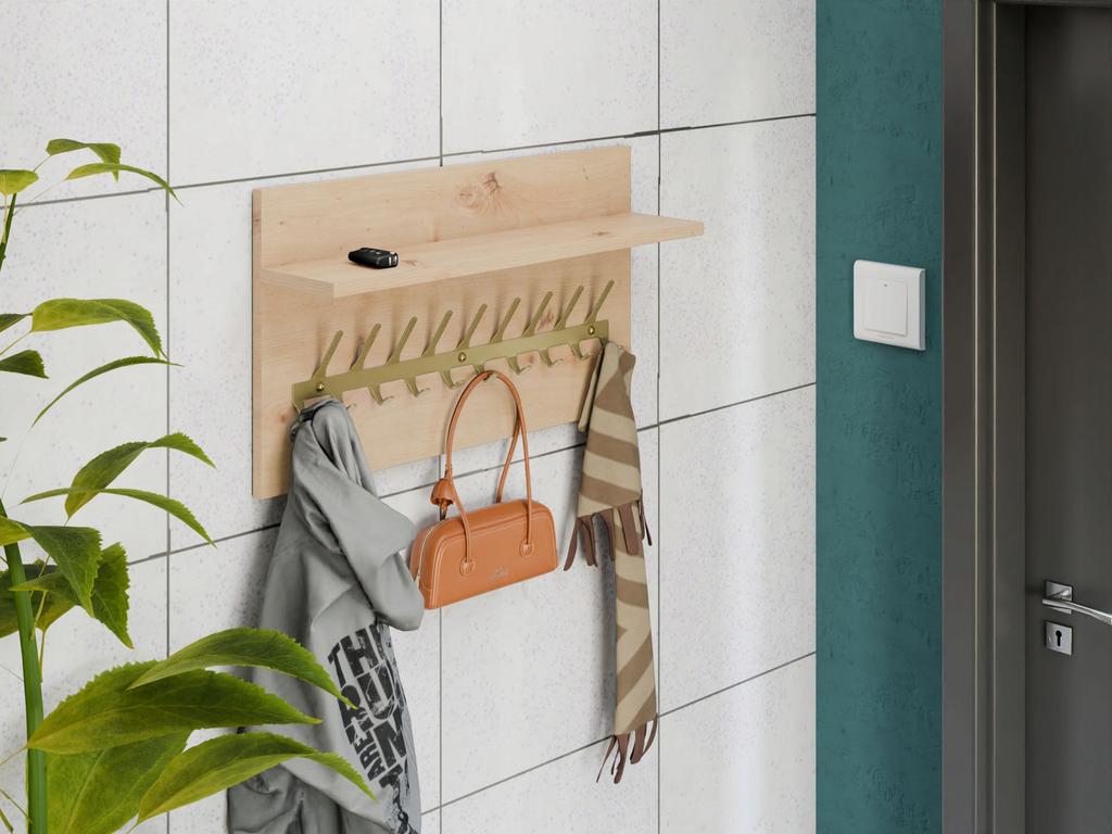 Wieszak Na Ubrania Loft 70 Cm - Złoty + Dąb Artisan, Solidny I Stylowy