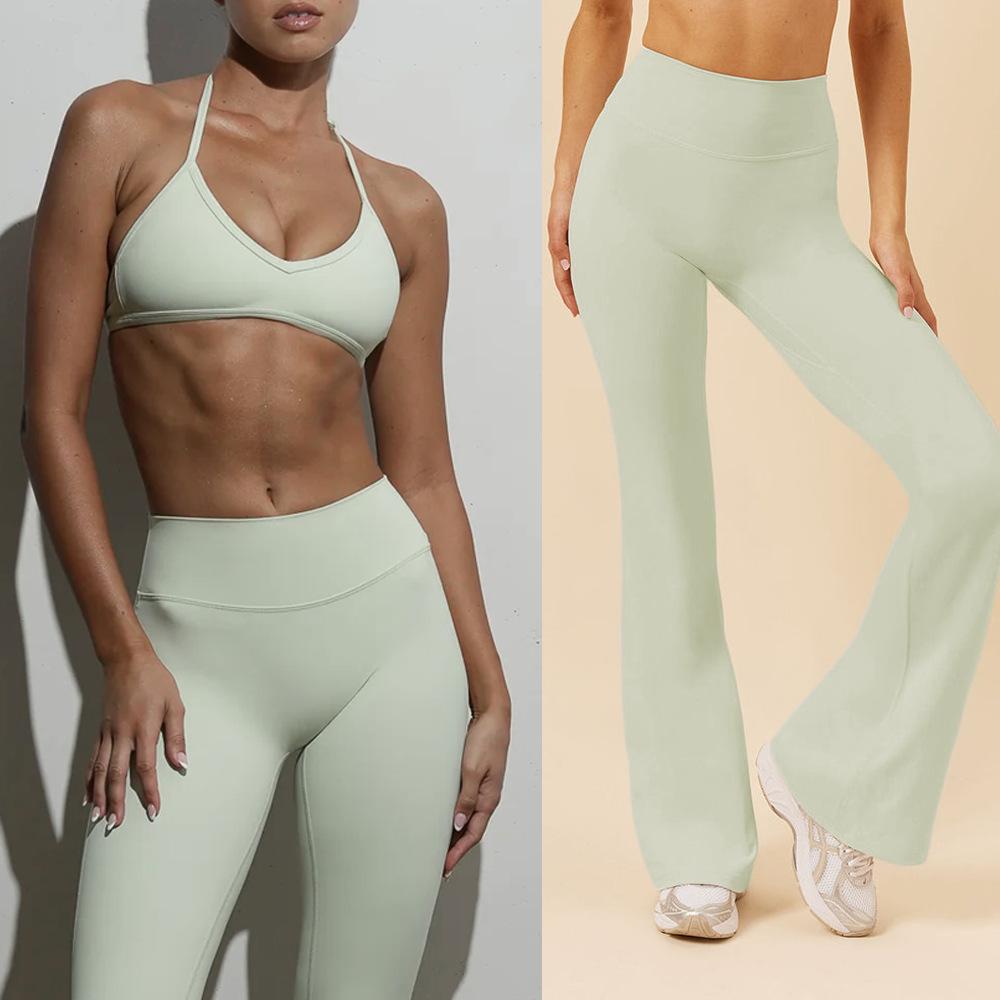 Yoga suit, sexy neck bra, beautiful back, women's bell pants, sports running fitness yoga suit