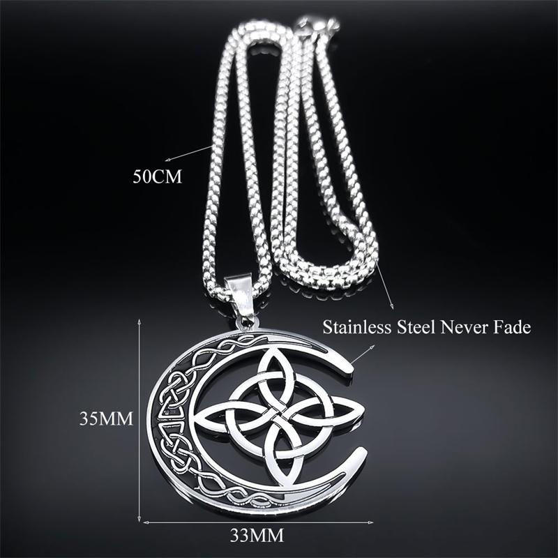 Crescent Celtic Irish Knot Necklaces Stainless Steel Witch Moon Amulet Protection Chain Necklace Zircon Collier Luna N8145S1