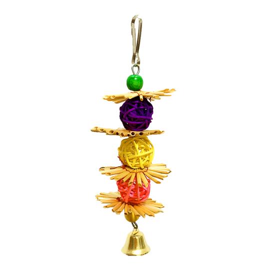 Pet Bird Parrot Rattan Ball Bell Swing Hanging Climbing Cage Decor Bite Chew Toy