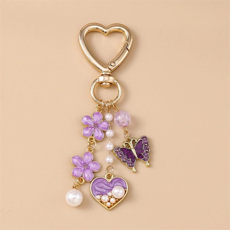Cute Enamel Flower Butterfly Pendants for Key Holder Women Girls Decor DIY Jewelry Gifts Bag Charm