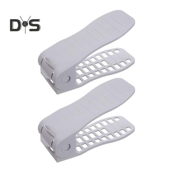 

2 шт. двухслойный лоток для обуви, держатель для хранения, регулируемый по высоте, противоскользящий дизайн, прочные несущие органайзеры для обуви на высоком каблуке серый