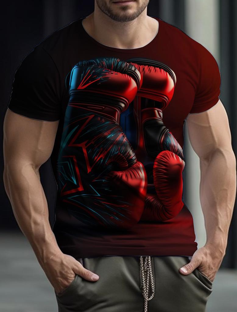 Pánské tričko na tělocvik Boxerské rukavice Tričko 3D tisk Letní box Rychleschnoucí Posádka Krátký rukáv Těsné topy Pánské Neformální oblečení