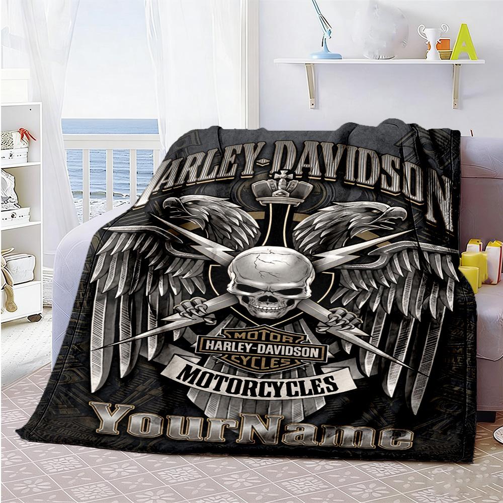 Harley-davidson Motorcycles Customize Text Blanket Lightweight Personalized Blanket Ultra-Soft Suitable for Picnics Seaside Livingroom Office Chair