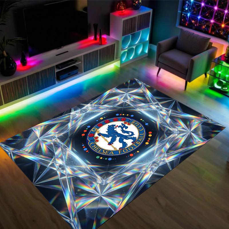 Tappeto in Velluto di Cristallo Design Chelsea FC Accogliente Non?Tappeto Stampato Antiscivolo per Camera da Letto Soggiorno Ingresso