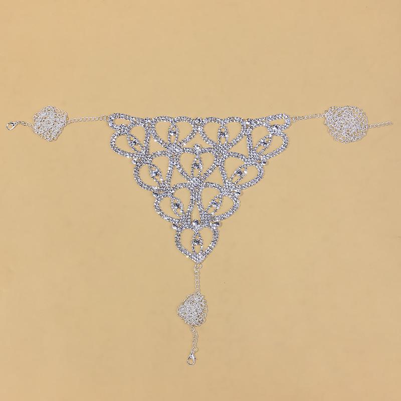 Sexy body chain, chest chain, fashionable luxury, heart-shaped rhinestone, lingerie set, nightclub clothing