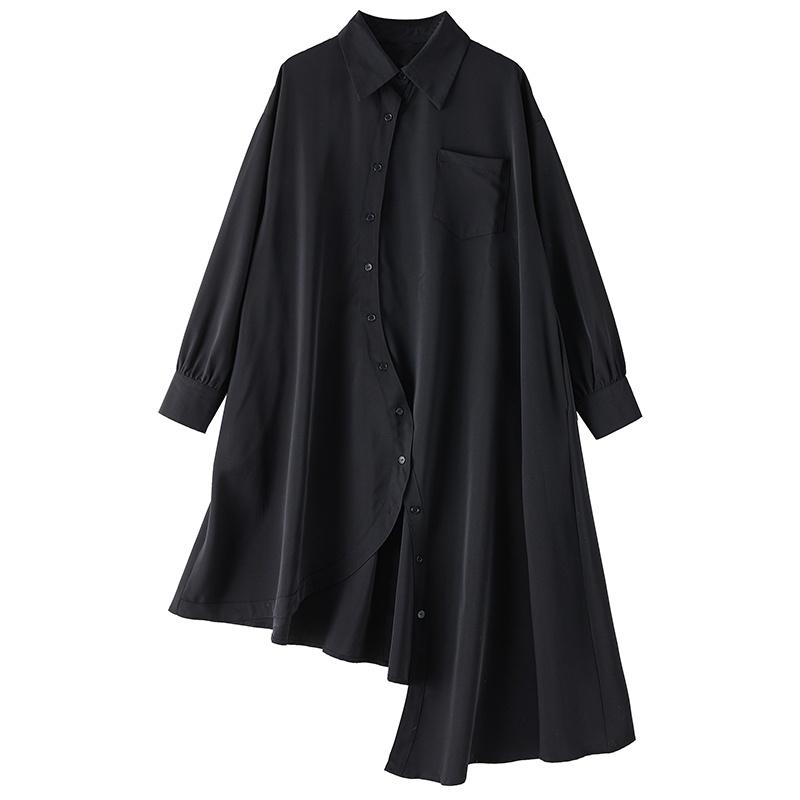 Long Sleeve Plus Size Vintage Black New In Dresses for Women Casual Loose Spring Autumn Shirt Dress