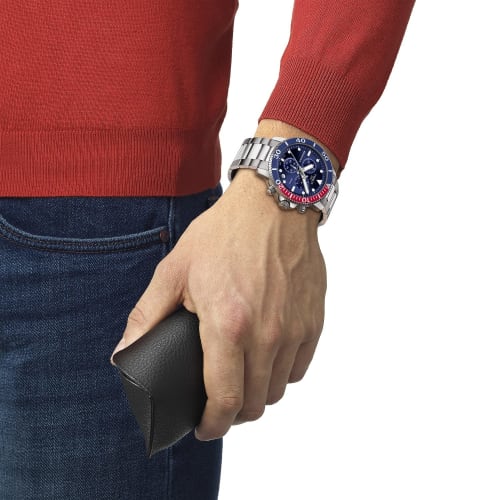 Tissot Seastar 1000 Chronograph Watch with Bracelet, Officially Imported, Men's, Blue Dial, T1204171104103