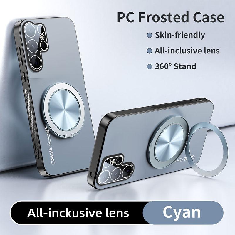 Luxury AG Matte Case For Samsung S25 S24 Ultra FE S25 Plus S24+ Magnetic PC Frosted 360 Bracket Stand Protective Cover