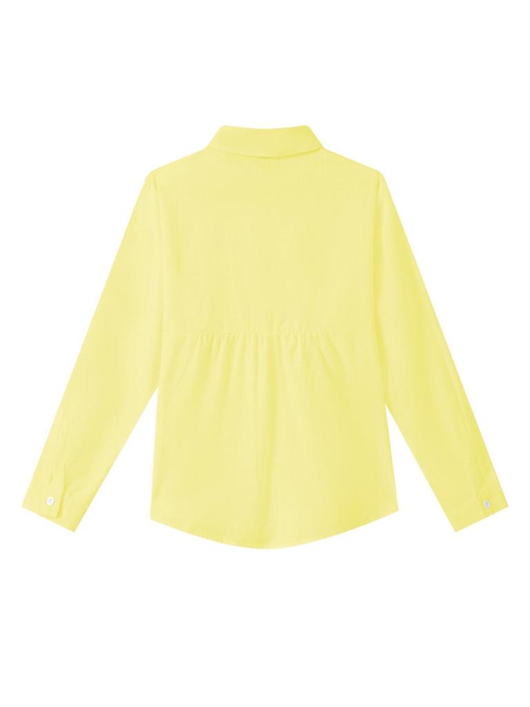 Solid Color Pleated Long-sleeve Women's Bamboo Cotton Lapel Top