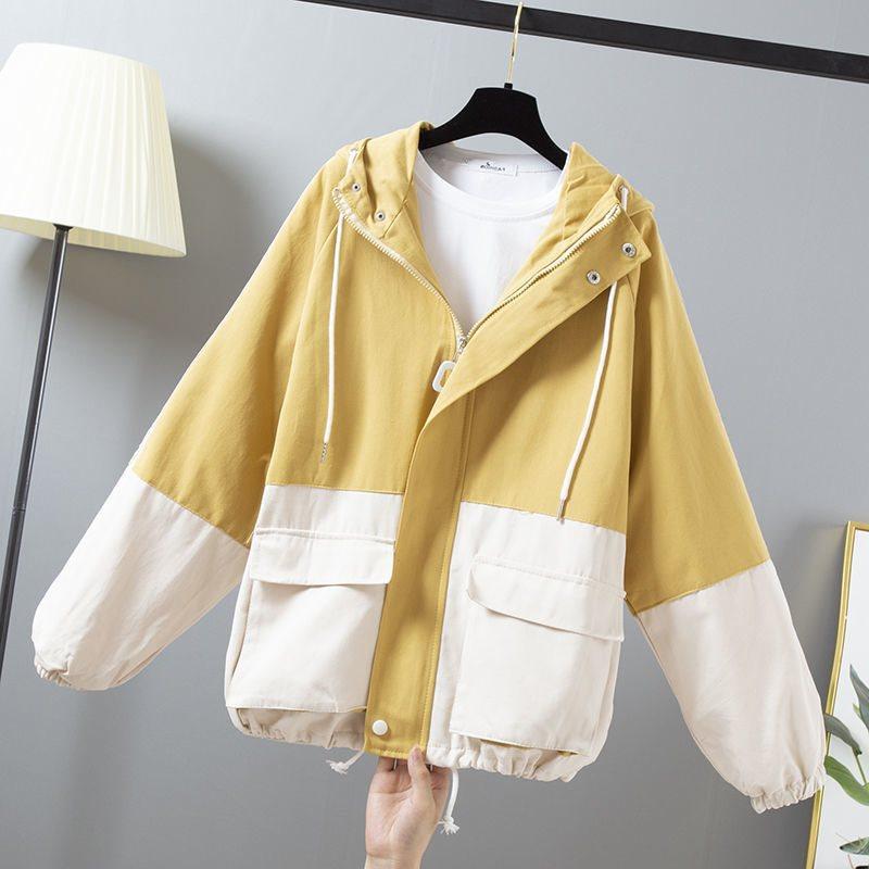 

Женская ветровка весна осень с капюшоном пальто средней длины модный тренч темперамент элегантная куртка верхняя женская верхняя одежда XS жёлтый