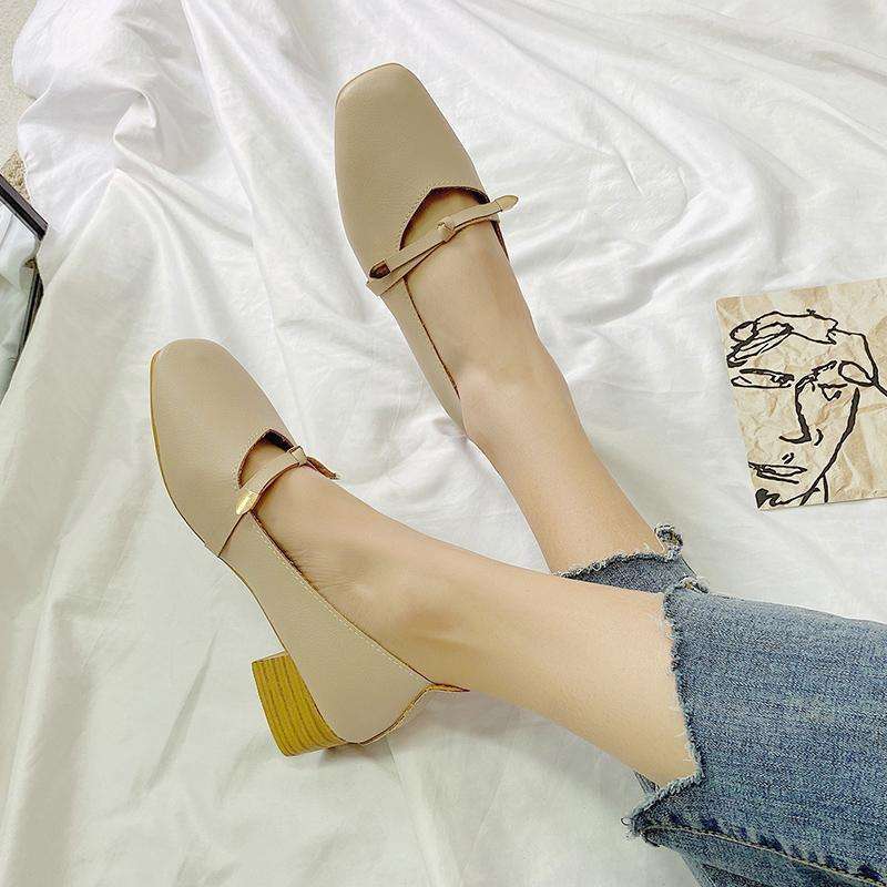 2025 spring and summer new versatile lazy slip-on granny shoes four seasons thick heel pumps bow beanie shoes women s scoop shoes 36 2427₽