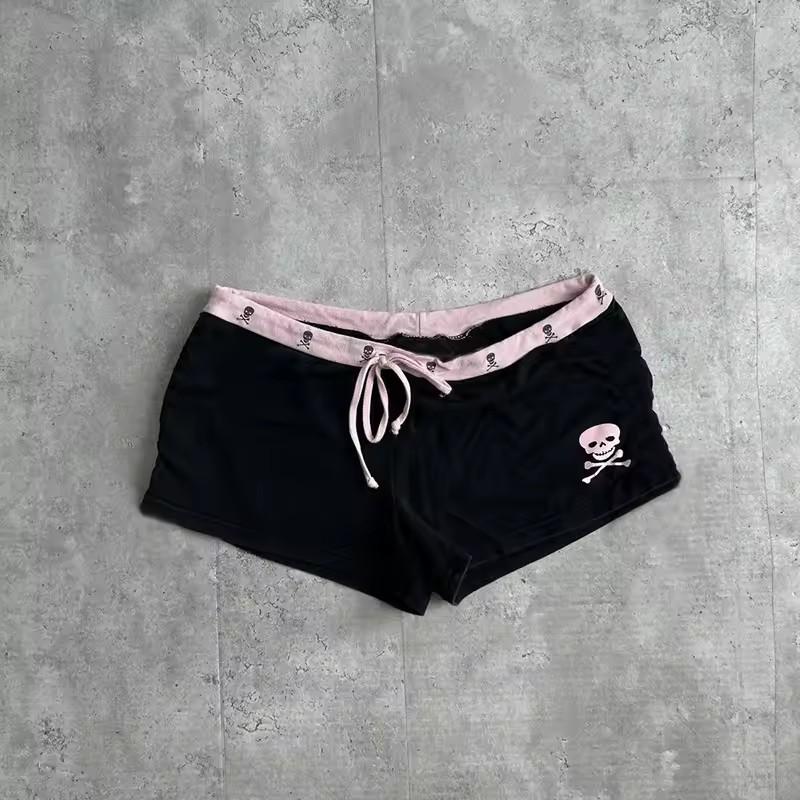 Women's Korean Style Striped Skull Print Elastic Waist Super Short Sports Shorts