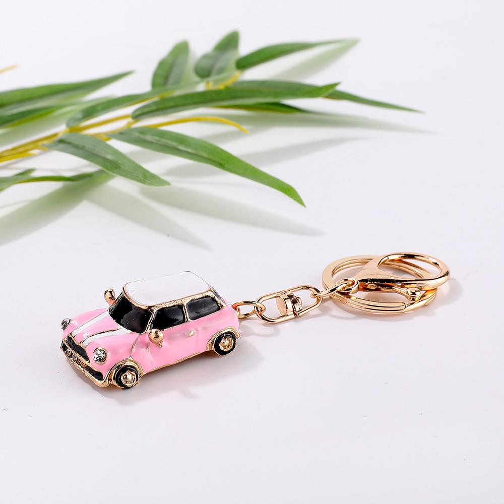 Men's Cartoon Mini Car Keychain Pendant - Rhinestone Racing Car Design, Zinc Alloy Ornament