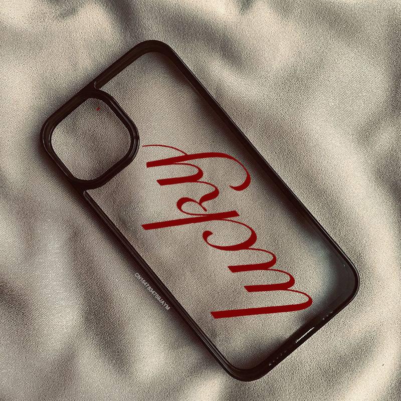 Y2K French English Lucky Phone Case For iPhone 17 16 Pro 15 14 13 12 11 XR XS Max 7 8 Plus Simple Letter Clear Hard Cover Fundas