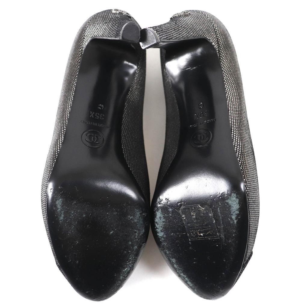 Great CHANEL Pumps COCO Mark Metallic Leather Silver Black Women 35.5 G28557 Used