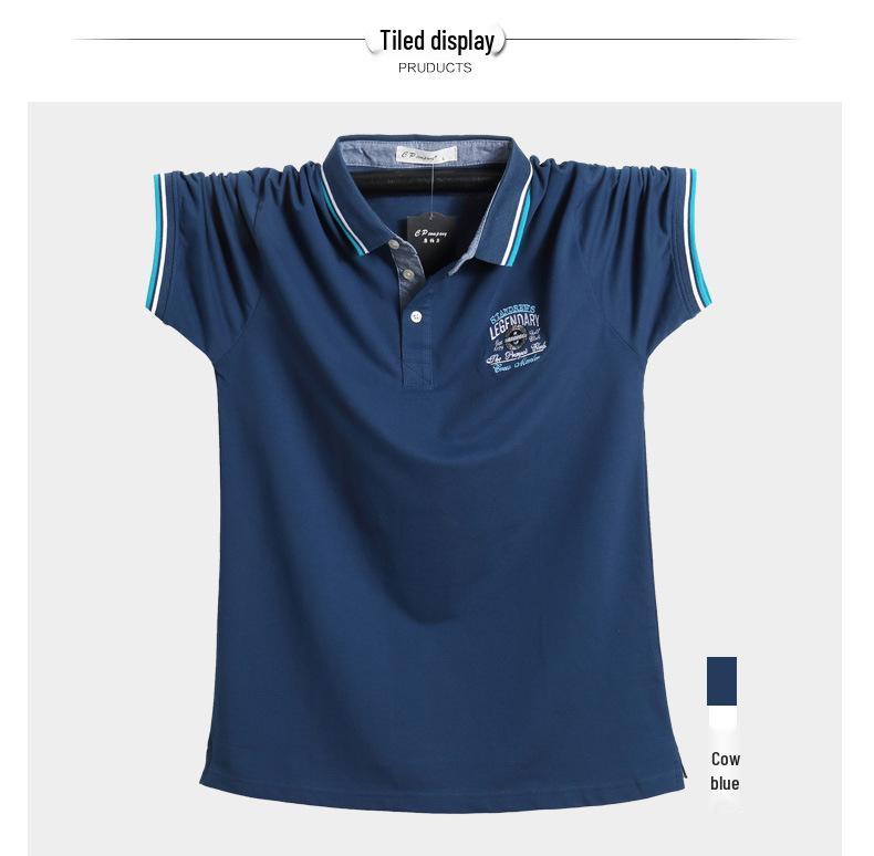 Męska koszulka polo z bawełny o luźnym kroju w dużym rozmiarze, styl hongkoński, z krótkim rękawem i kołnierzykiem typu turn-down