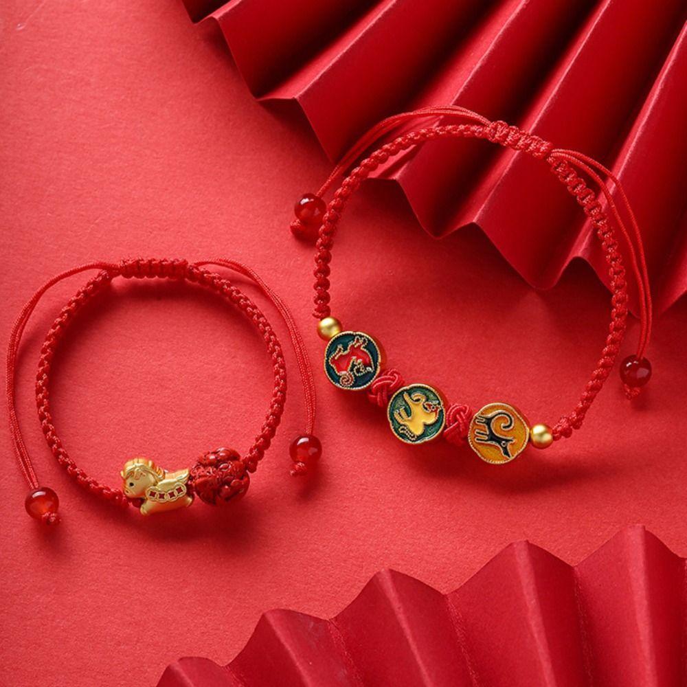 Calabash Good Lucky Bracelet Hand-woven Chinese Red Handrope Zodiac Horse Bracelet Spring Festival