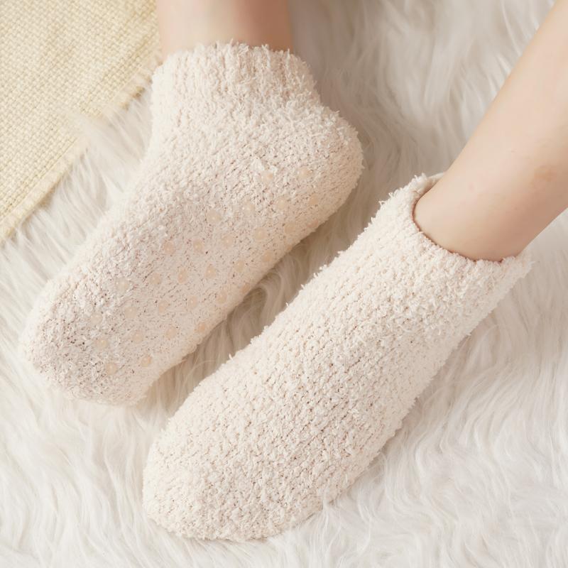 New Women's Slouch Socks Women Thickened Coral Fleece Warm Indoor Floor Silicone Non-slip Invisible Cotton Boat Socks