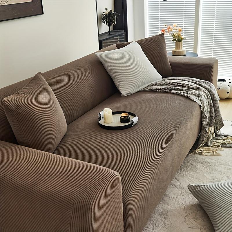 

1pc Nonslip Elastic Sofa Slipcover Solid Color Thicken Stripe Jacquard Sofa Cover Furniture Protector for Living Room Home Decor 1pc Single seater кофейный