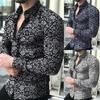 Spring Autumn Business Men Fashion Floral Print Slim Fit Long Sleeve Shirt Top