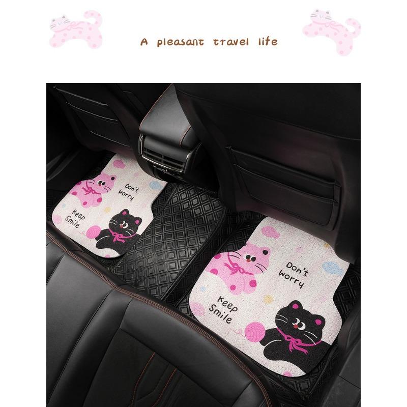 Cute Cartoon Cat Pattern Universal Non Slip Stain Resistant Car Floor Mats