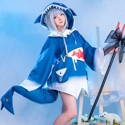 Hololive Gawr Gura Cosplay Costume ENG Shark Costumes for Women Halloween Youtuber Cosplay Full Set Tail With Hat Halloween Carnival Outfits Blue
