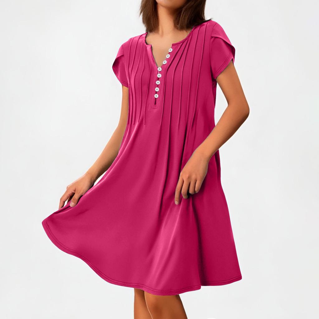 Damen T-Shirt Kleid Sommer Kurzarm Knielang Sommerkleider für Damen Elegant Lockeres Sommerkleid