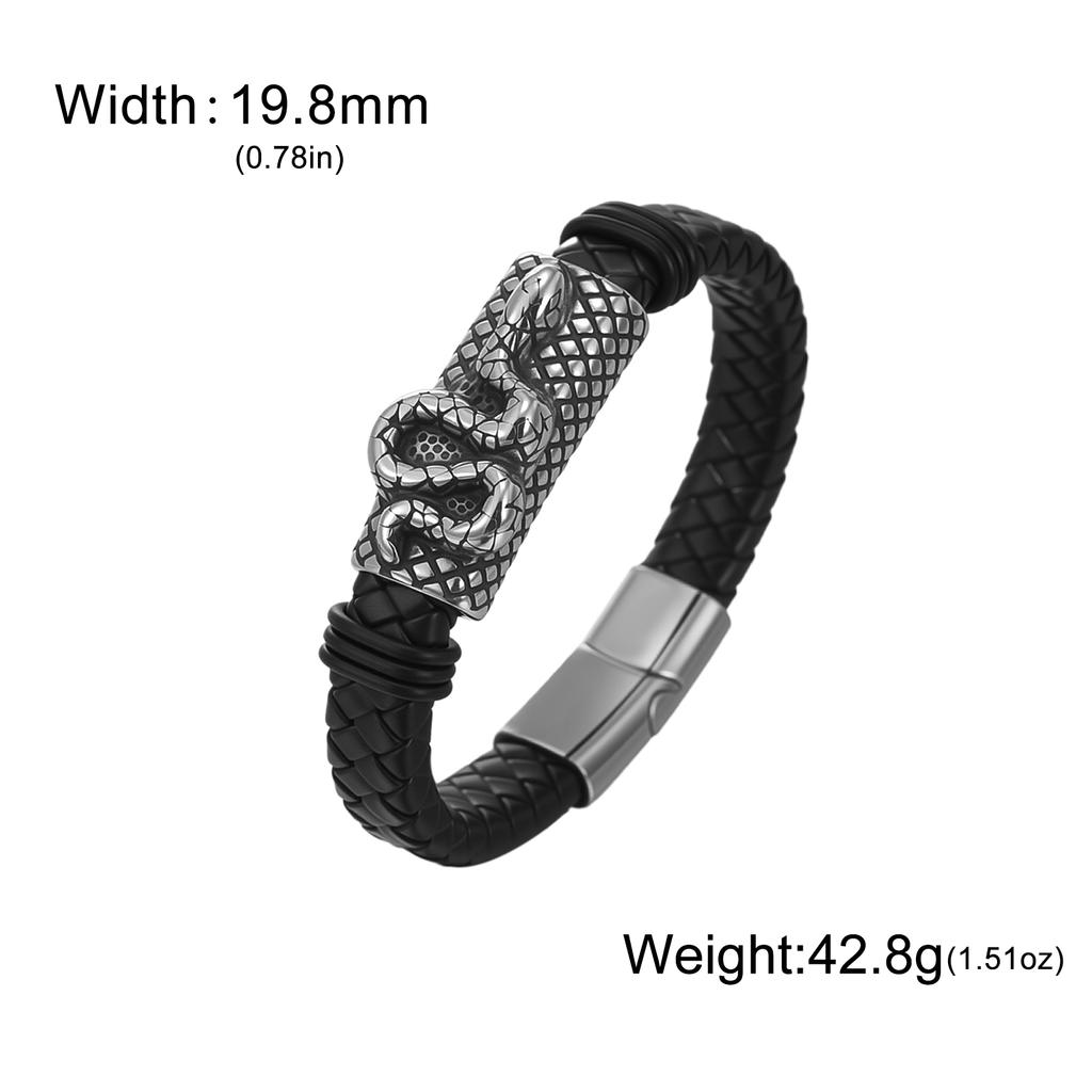 Dreamtimes Retro Stainless Steel Lion Head Steel Woven Leather Rope Bracelet for Women Men Hip-Hop Trendy Jewelry