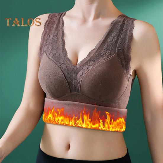 Winter Women Thermal Vest with Chest Pads Seamless Lace Fast Temperature Lock V Neck Slim Fit Elastic Sleeveless Inner Wear Bottoming Tank Top