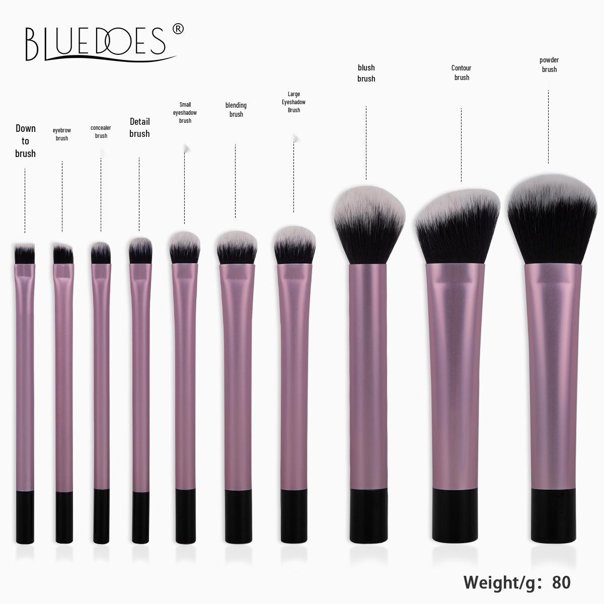 

Набор из 10 портативных алюминиевых кистей для макияжа - Включает кисти для румян и теней для век