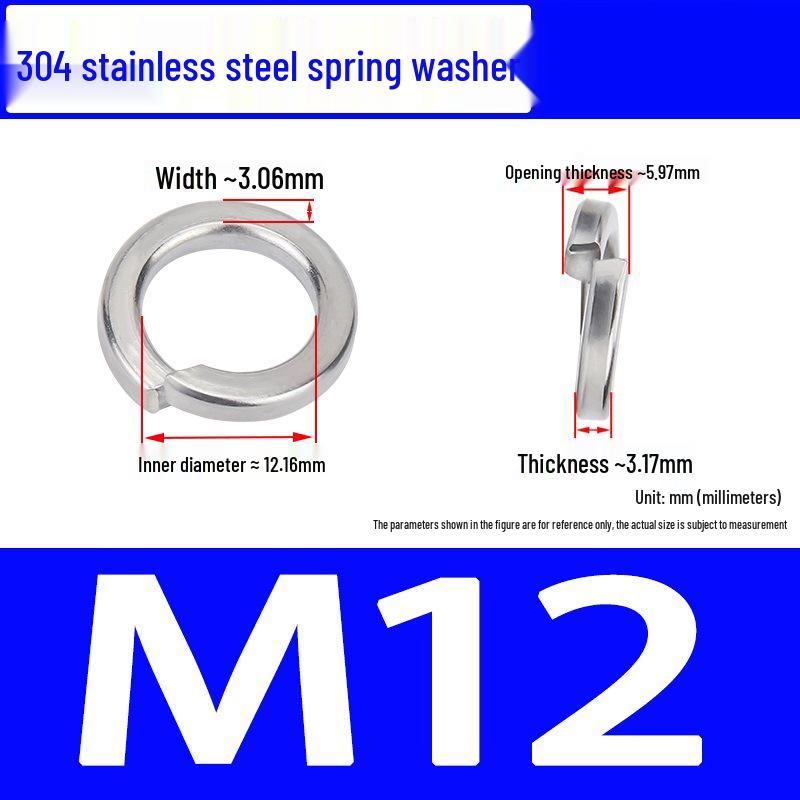 304 Stainless Steel Open Type Elastic Spring Washer, Spacer for M2, M3, M4, M6, M8, M14, M20, M24