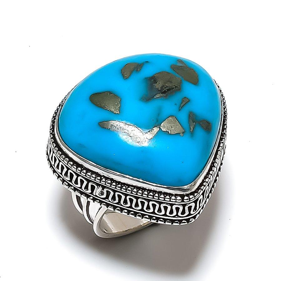 Natural Turquoise Gemstone 925 Sterling Silver Jewelry Ring Size 8.5 O9M84