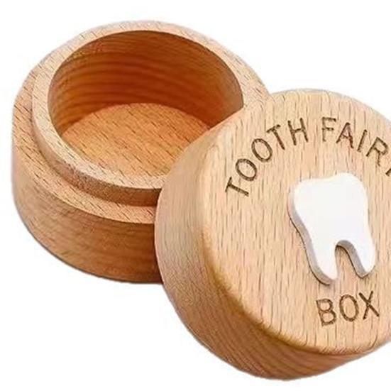 Milchzahndose Holz Rund Aufbewahrungsbox für Milchzähne Babyzähne